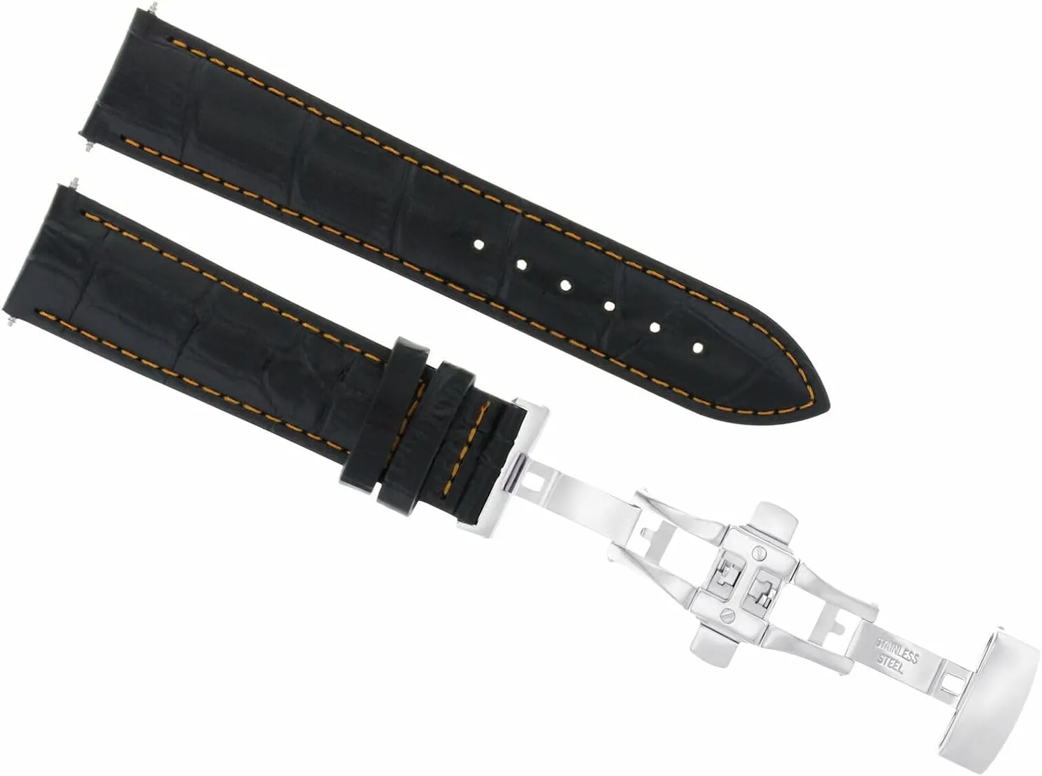 With Movado Black Orange Stitching 3B Ewatchparts 19mm Leather Watch Band Strap Deployment woodcutting gyration stick Clasp Compatible 