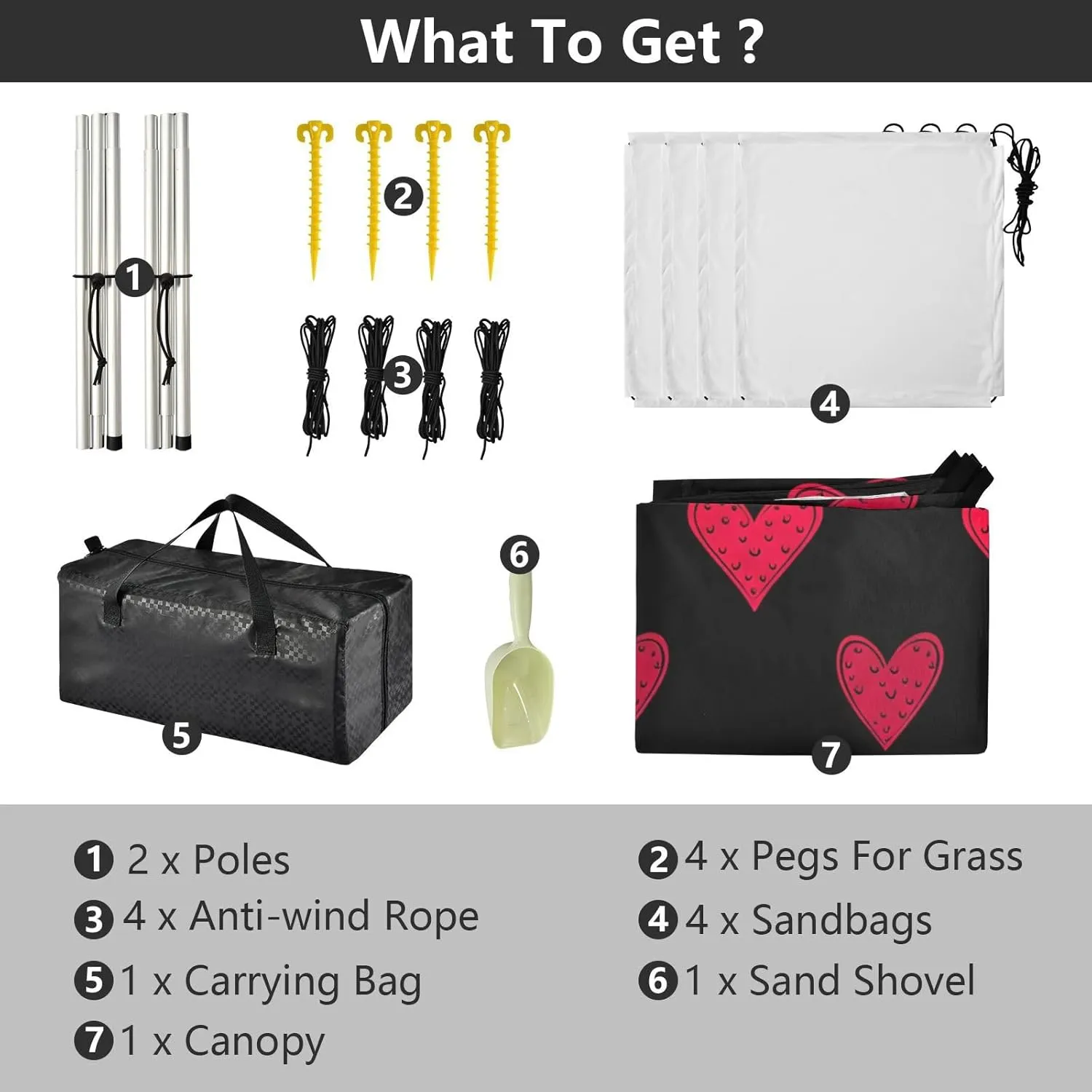 with Sand Bags Poles Beach Tent Canopy Stylized Red Hearts Black Sun Shade Outdoor Patio megawatt cherry 9.2 ?? 10.5 FT Pool Portable Camping Shelter Windproof 