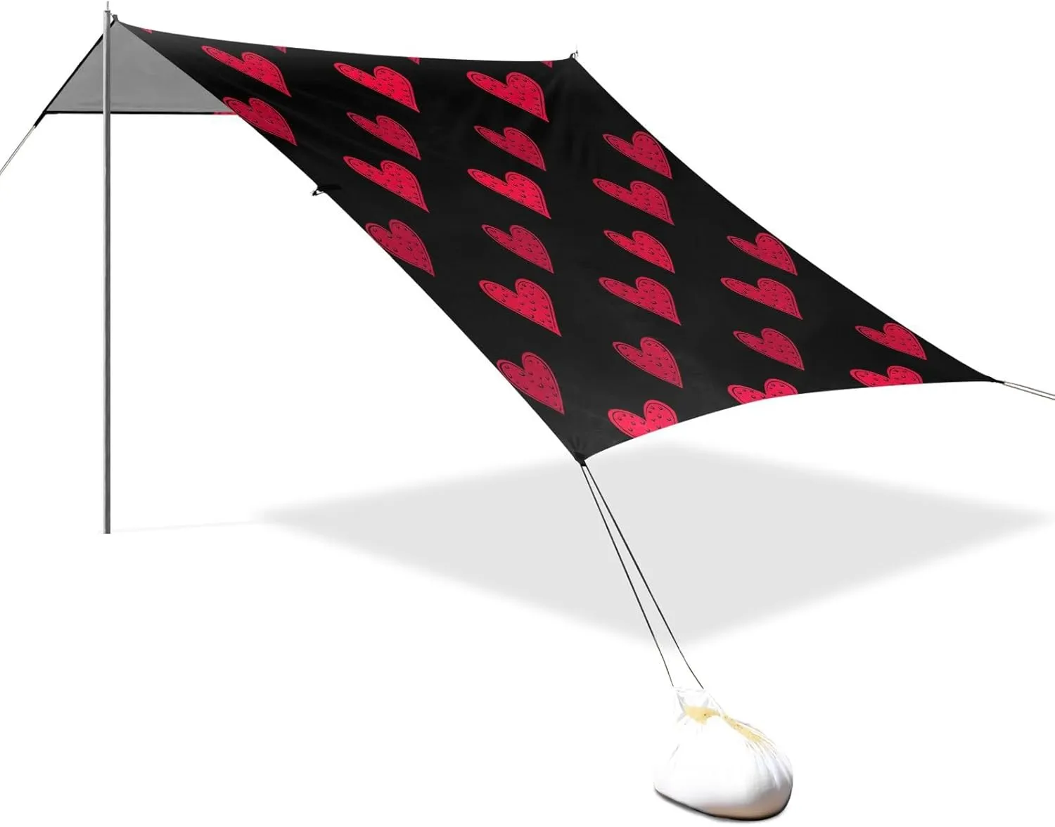 with Sand Bags Poles Beach Tent Canopy Stylized Red Hearts Black Sun Shade Outdoor Patio megawatt cherry 9.2 ?? 10.5 FT Pool Portable Camping Shelter Windproof 