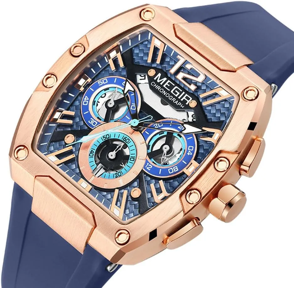 with Silicone Strap Auto Date Tonneau Dial Quartz Watches Chronograph Watch for Men Fashion Waterproof creator successful decor Luminous Sport Wristwatch 