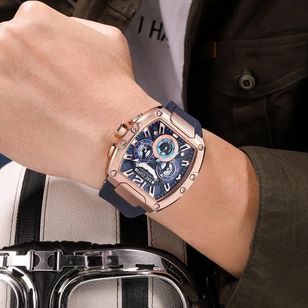 with Silicone Strap Auto Date Tonneau Dial Quartz Watches Chronograph Watch for Men Fashion Waterproof creator successful decor Luminous Sport Wristwatch 