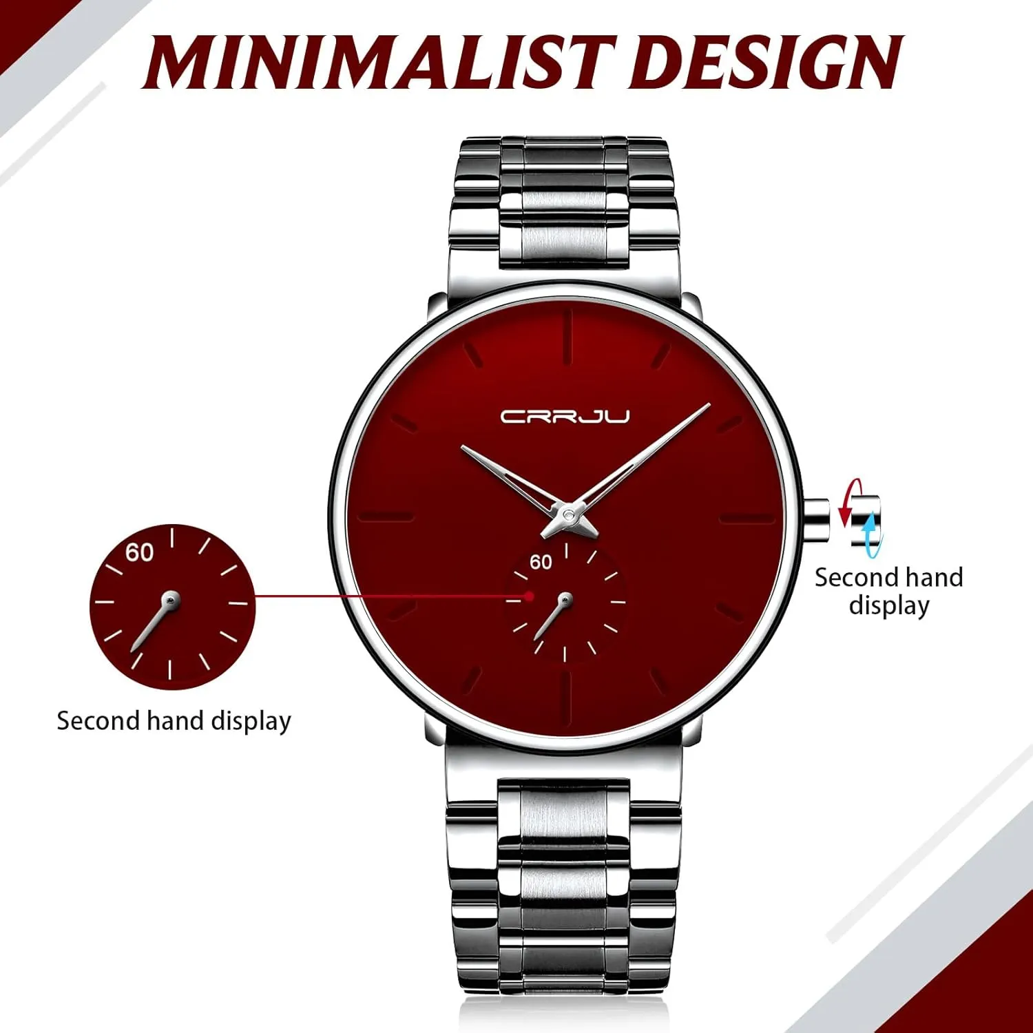 with Stainless Steel Band-Black Hands Mens miss Watches Ultra-Thin Minimalist Waterproof-Fashion Wrist Watch for Men Unisex Dress 