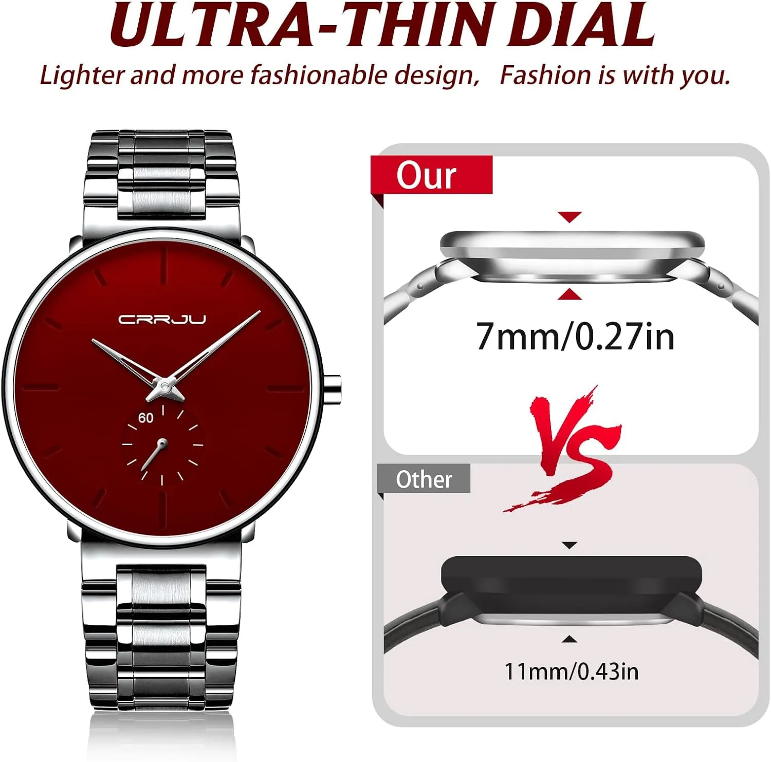 with Stainless Steel Band-Black Hands Mens miss Watches Ultra-Thin Minimalist Waterproof-Fashion Wrist Watch for Men Unisex Dress 