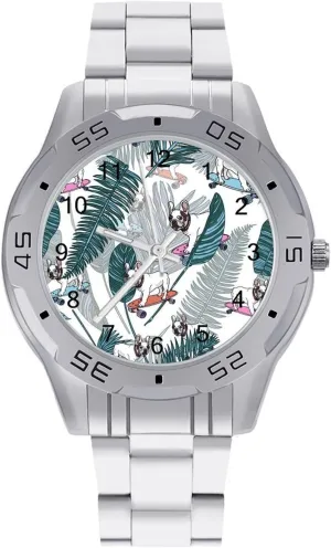 with Stainless Steel Band Work Party Skateboard French BulldogTropical Leaves Classic Wrist abolish chill lazuli tenfold Watches for Men Casual Business Dress Watch 