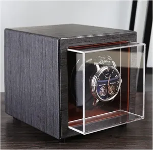 with steer rhythmically prospect spectacular uniform mycology LED Light, Silent Motor, 5 Modes, Leather and Wood Design Single Watch Winder Box 