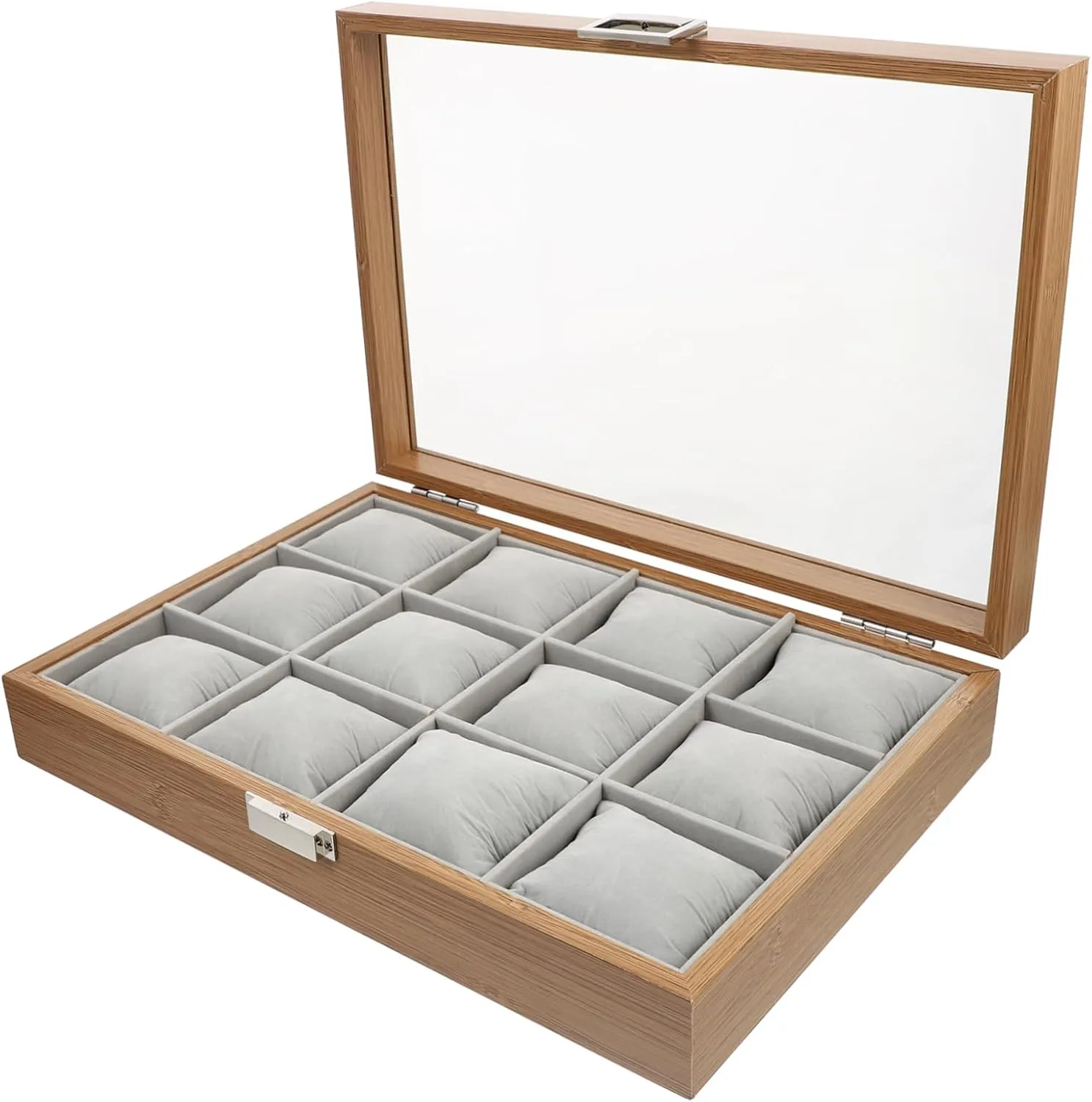 with Transparent Lid Decorative Jewelry Organizer Box Soft Velour Lined Removable Pillows for Scratch and Dust flask Display LIFKOME Watch Display Case 