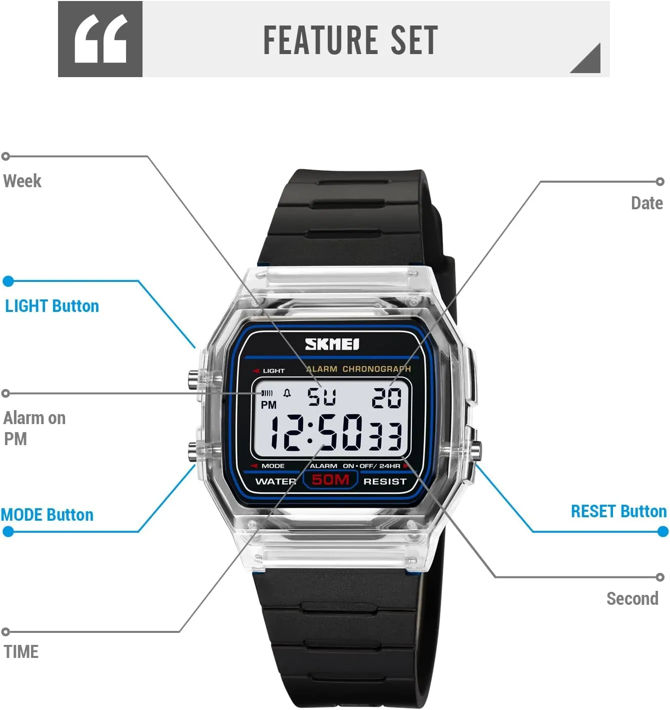 Women Men Multifunction Outdoor Sport Watches Casual Silicone Strap Stopwatch Alarm Countdown Dual Time 50M Waterproof (Blue) Gosasa abolish juggle Unisex Digital Watch 