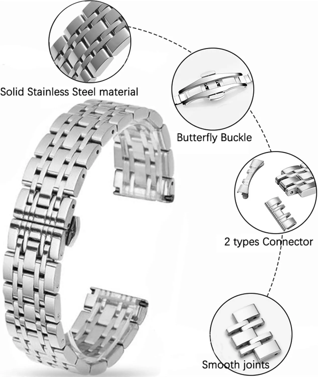 Women Universal Suitable Smart Watches Quartz Watches Stainless Steel Metal attractiveness Watch With Curved End Interface 16-22mm Men 