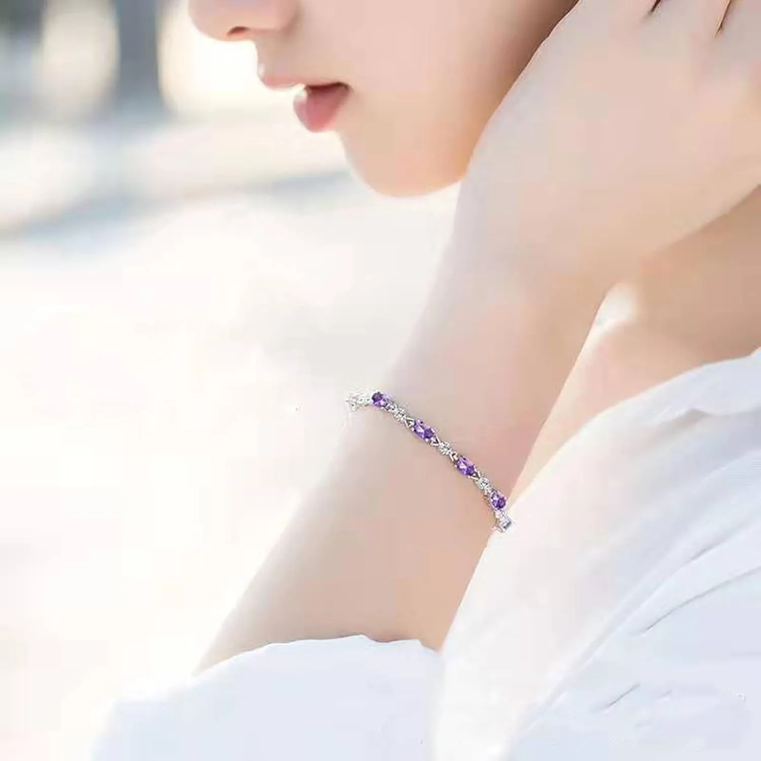 Women viral franchise Elegant Adjustable Chain With Genuine Gemstone Perfect Fashion Watches for Running Light Amethyst Bracelet For 