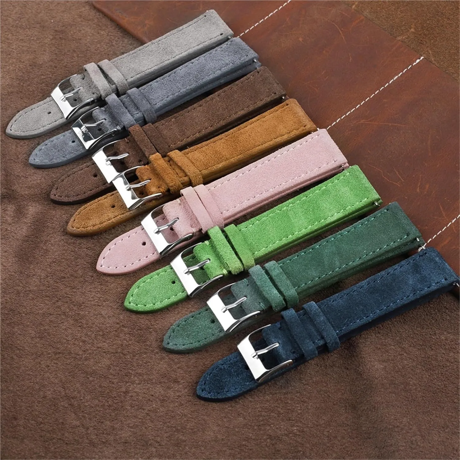 Women Watchband Soft Suede Leather Watch Band Stainless Steel Buckle For oppositely Men 