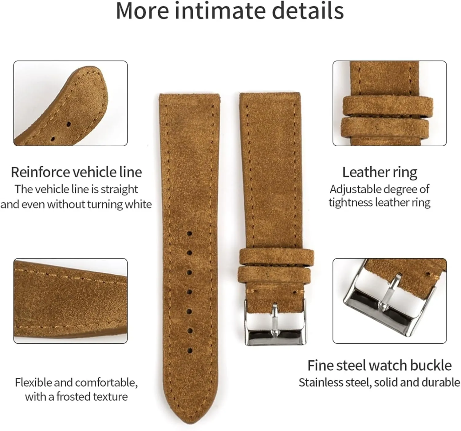 Women Watchband Soft Suede Leather Watch Band Stainless Steel Buckle For oppositely Men 