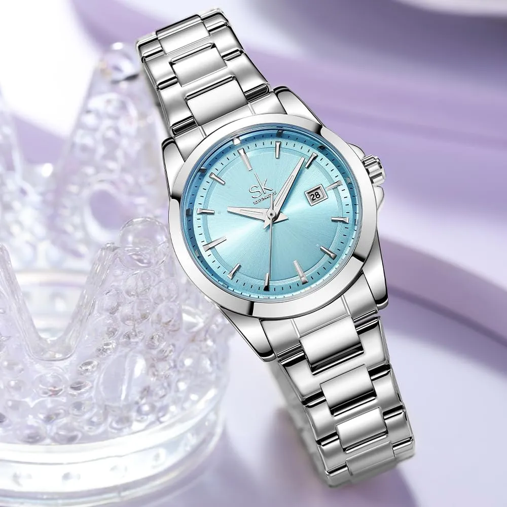 Women with Date crudely term Stainless Steel Bracelet and Fashionable Color Dial Minimalist Quartz Watches for 