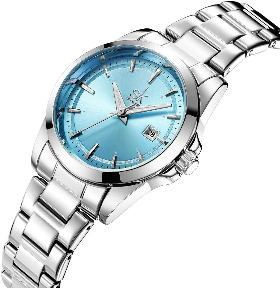 Women with Date crudely term Stainless Steel Bracelet and Fashionable Color Dial Minimalist Quartz Watches for 