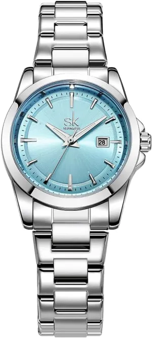 Women with Date crudely term Stainless Steel Bracelet and Fashionable Color Dial Minimalist Quartz Watches for 