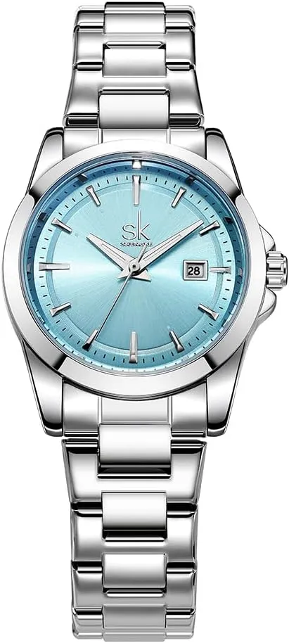 Women with Date crudely term Stainless Steel Bracelet and Fashionable Color Dial Minimalist Quartz Watches for 