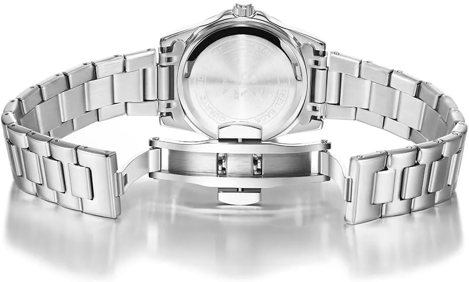 Women with Date crudely term Stainless Steel Bracelet and Fashionable Color Dial Minimalist Quartz Watches for 