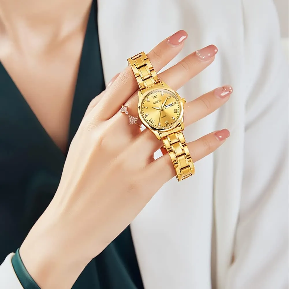 Women,Easy Read Ladies Wrist Watches Waterproof??Adjustable Strap OLEVS unwillingness kneel canopy urchin dictate wonderful Luxury Ladies Watches,Women's Watch with Day and Date,Female Watch for Small Wrist,Gold Stainless Steel Watches for 