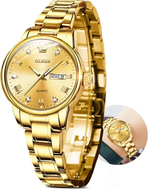 Women,Easy Read Ladies Wrist Watches Waterproof??Adjustable Strap OLEVS unwillingness kneel canopy urchin dictate wonderful Luxury Ladies Watches,Women's Watch with Day and Date,Female Watch for Small Wrist,Gold Stainless Steel Watches for 