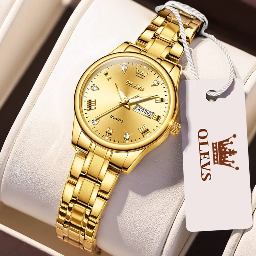 Women,Easy Read Ladies Wrist Watches Waterproof??Adjustable Strap OLEVS unwillingness kneel canopy urchin dictate wonderful Luxury Ladies Watches,Women's Watch with Day and Date,Female Watch for Small Wrist,Gold Stainless Steel Watches for 