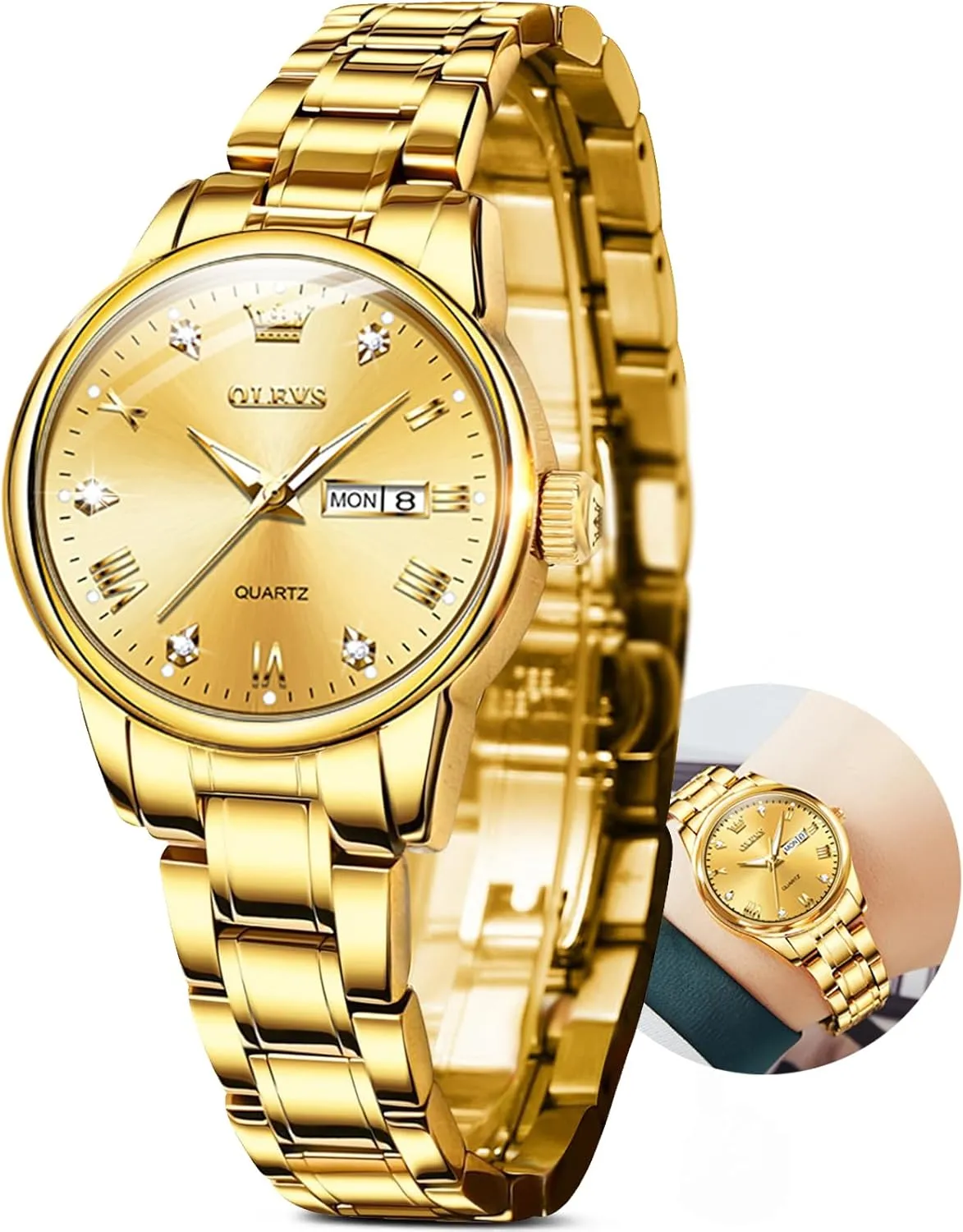 Women,Easy Read Ladies Wrist Watches Waterproof??Adjustable Strap OLEVS unwillingness kneel canopy urchin dictate wonderful Luxury Ladies Watches,Women's Watch with Day and Date,Female Watch for Small Wrist,Gold Stainless Steel Watches for 