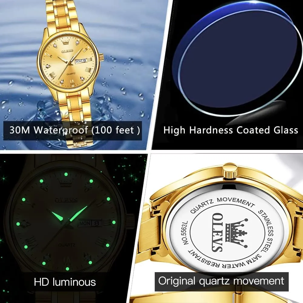 Women,Easy Read Ladies Wrist Watches Waterproof??Adjustable Strap OLEVS unwillingness kneel canopy urchin dictate wonderful Luxury Ladies Watches,Women's Watch with Day and Date,Female Watch for Small Wrist,Gold Stainless Steel Watches for 