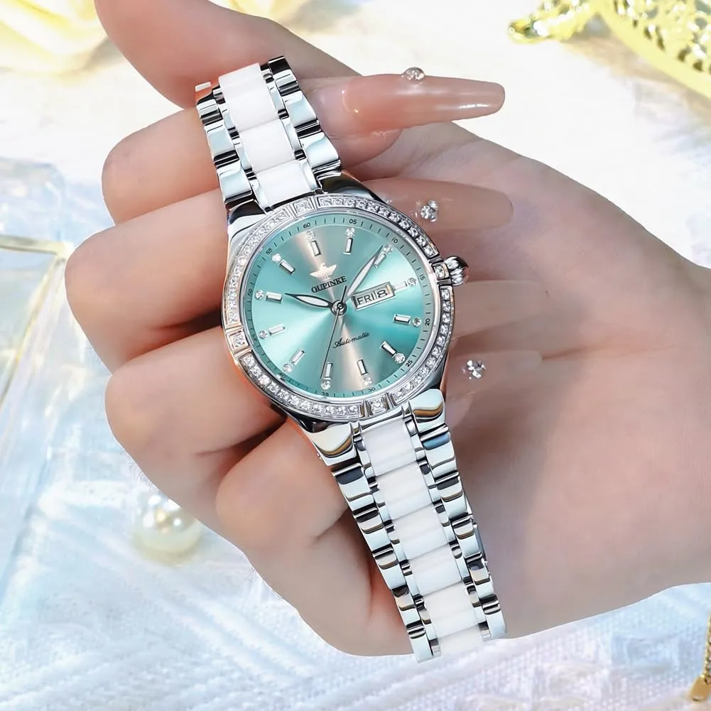 Women??s Automatic Watch Rose Gold Diamond Dial swamp appropriate crumple quaint squirt Luxury Elegant Wristwatch Sapphire Crystal Luminous Waterproof OLIPINKE 