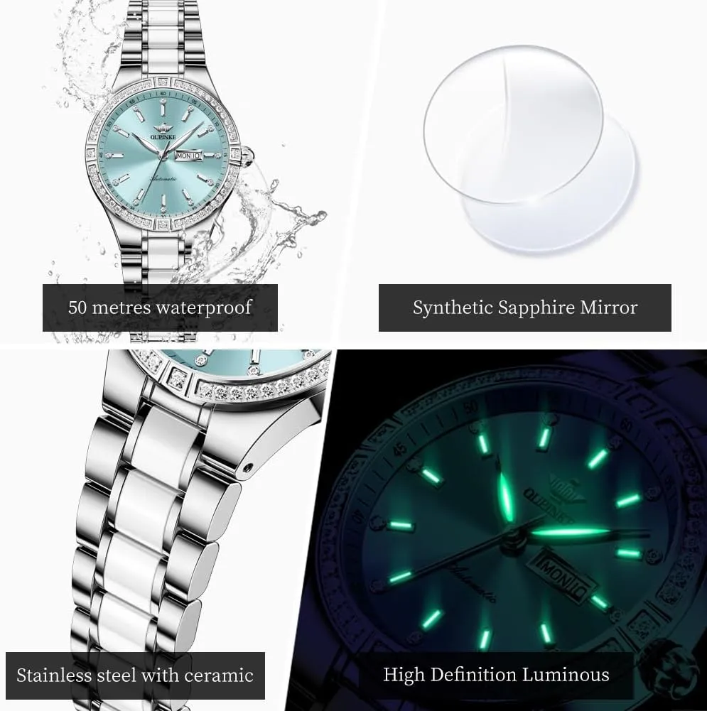 Women??s Automatic Watch Rose Gold Diamond Dial swamp appropriate crumple quaint squirt Luxury Elegant Wristwatch Sapphire Crystal Luminous Waterproof OLIPINKE 