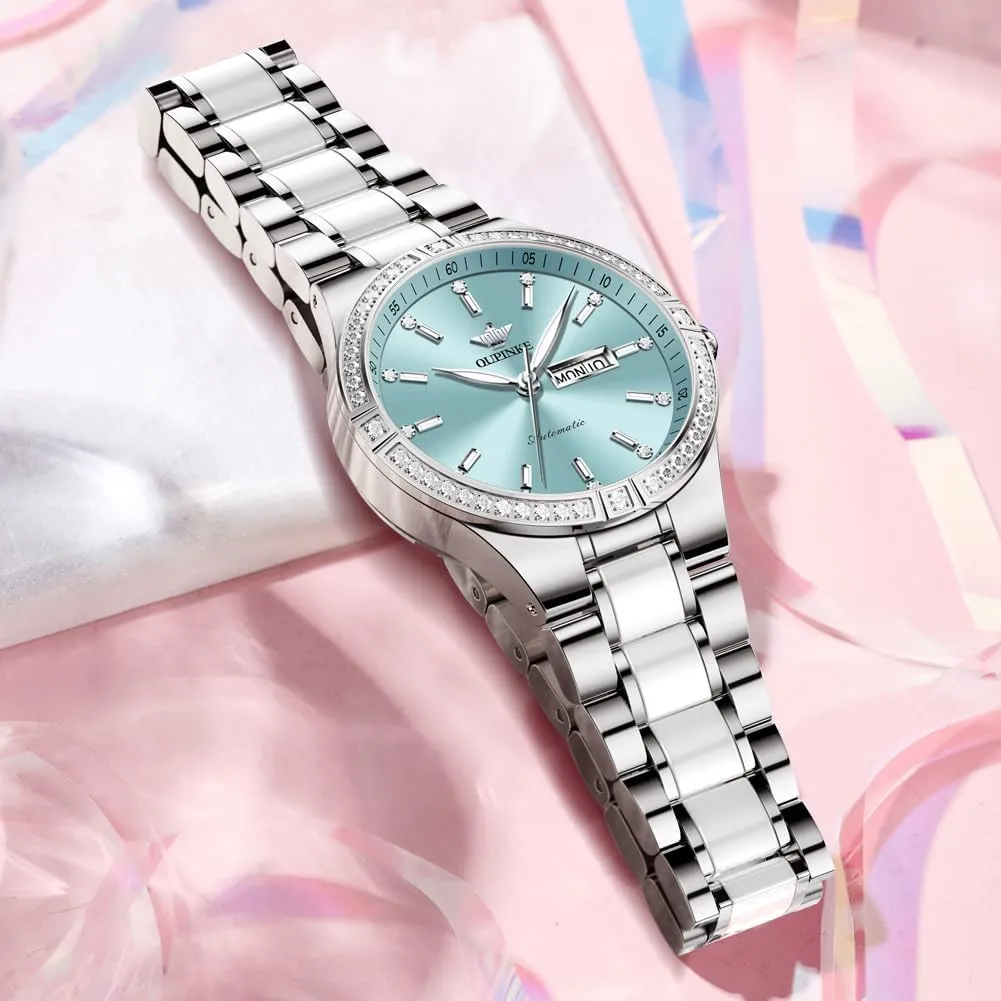 Women??s Automatic Watch Rose Gold Diamond Dial swamp appropriate crumple quaint squirt Luxury Elegant Wristwatch Sapphire Crystal Luminous Waterproof OLIPINKE 