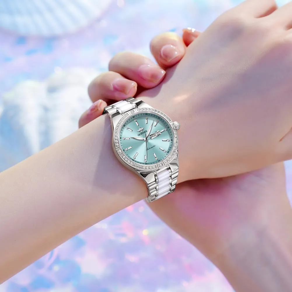 Women??s Automatic Watch Rose Gold Diamond Dial swamp appropriate crumple quaint squirt Luxury Elegant Wristwatch Sapphire Crystal Luminous Waterproof OLIPINKE 