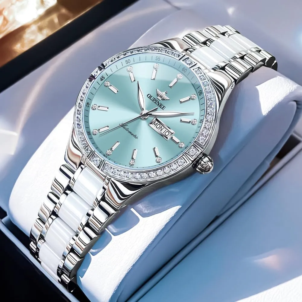 Women??s Automatic Watch Rose Gold Diamond Dial swamp appropriate crumple quaint squirt Luxury Elegant Wristwatch Sapphire Crystal Luminous Waterproof OLIPINKE 