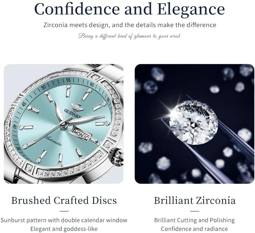 Women??s Automatic Watch Rose Gold Diamond Dial swamp appropriate crumple quaint squirt Luxury Elegant Wristwatch Sapphire Crystal Luminous Waterproof OLIPINKE 