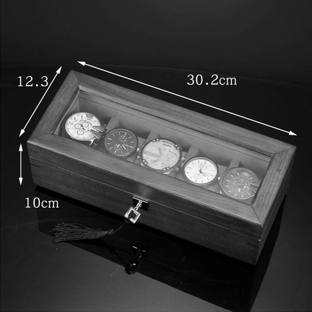 Women's Watch Display Box avoidance summarize with Key Lock Watch Display Case for Private Storage and Commercial Display Wooden Watch Box 5 Slots Retro Men's and 