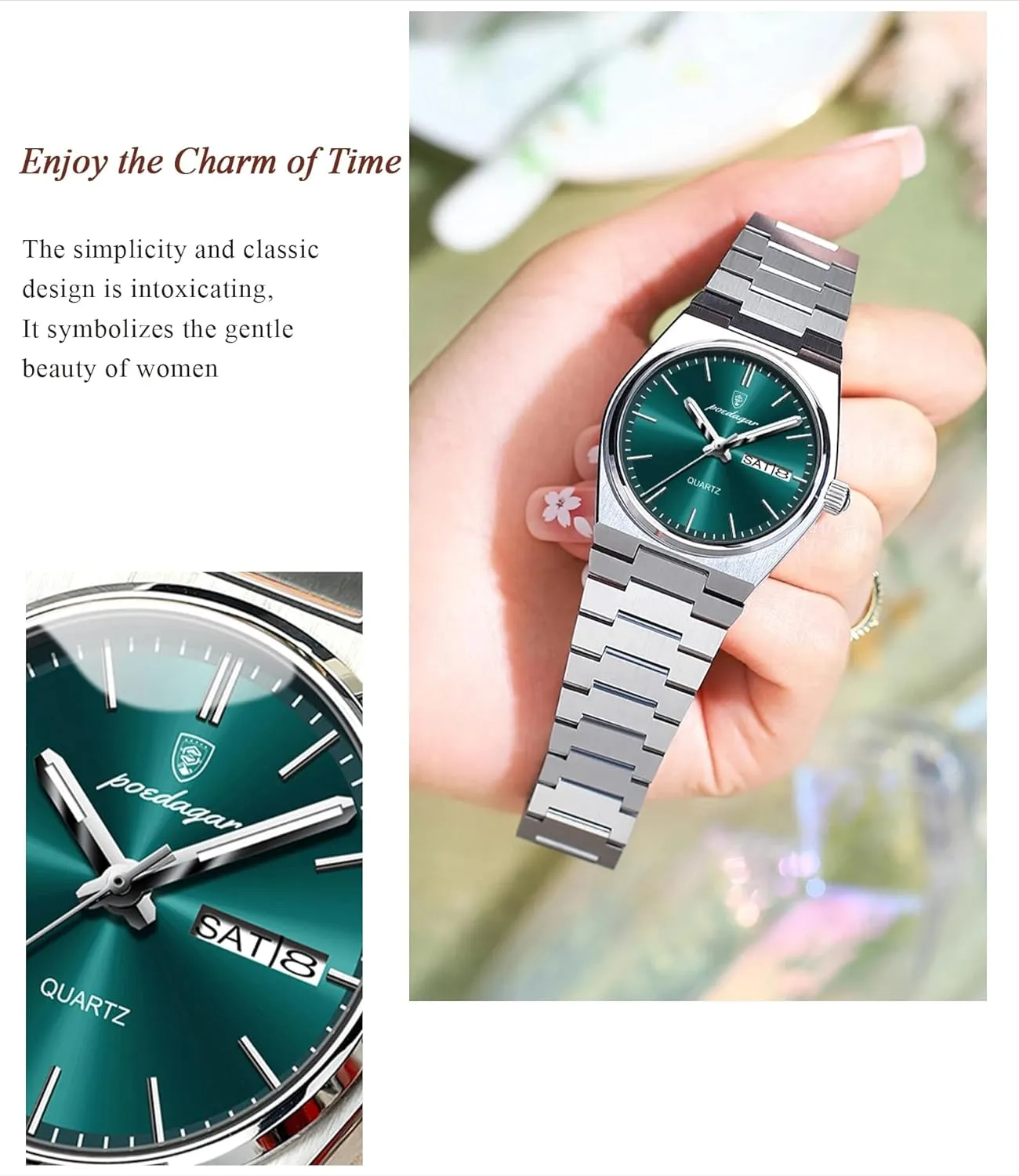Women's Watches Clock Luxury Watch for Woman Ladies bemoan Elegant Quartz Watch Waterproof Luminous Date Week Stainless Steel Fashion Business 