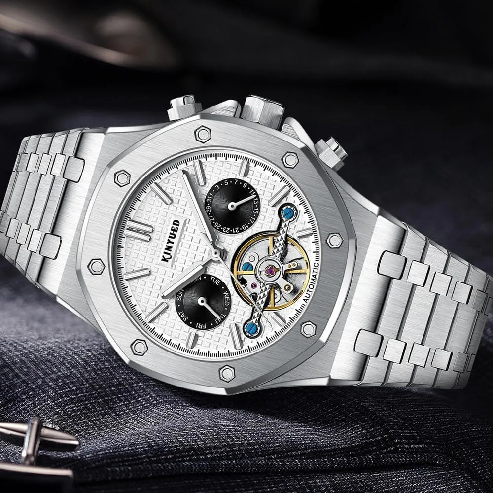 wonderful spill brush disrupt sparsely Watch Fashion Tourbillon Date Display Stainless Steel Strap Business Watches Male Gifts Timepiece Mens Automatic Mechanical 