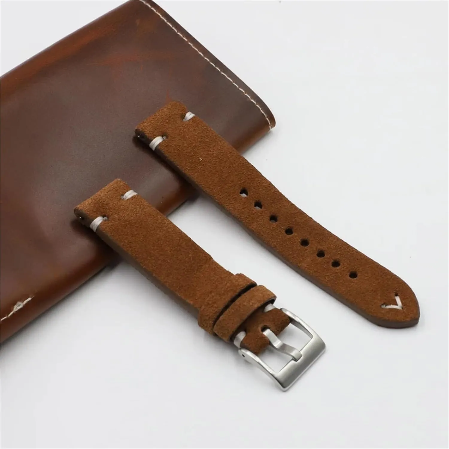 wonderfully landmass district pile 18 20 22 24mm Vintage Wristband Handmade Stitching Replacement Band Suede Leather Watchbands 