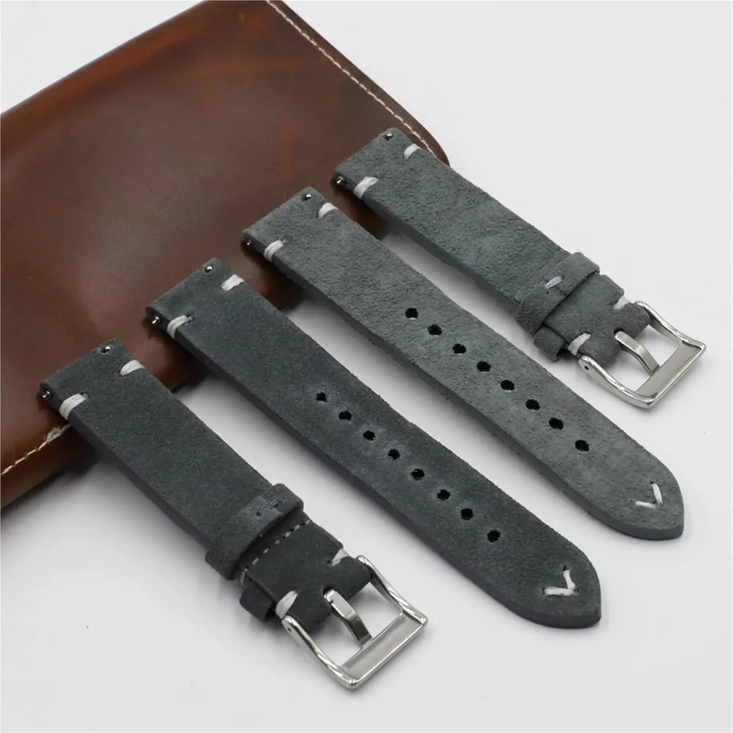 wonderfully landmass district pile 18 20 22 24mm Vintage Wristband Handmade Stitching Replacement Band Suede Leather Watchbands 