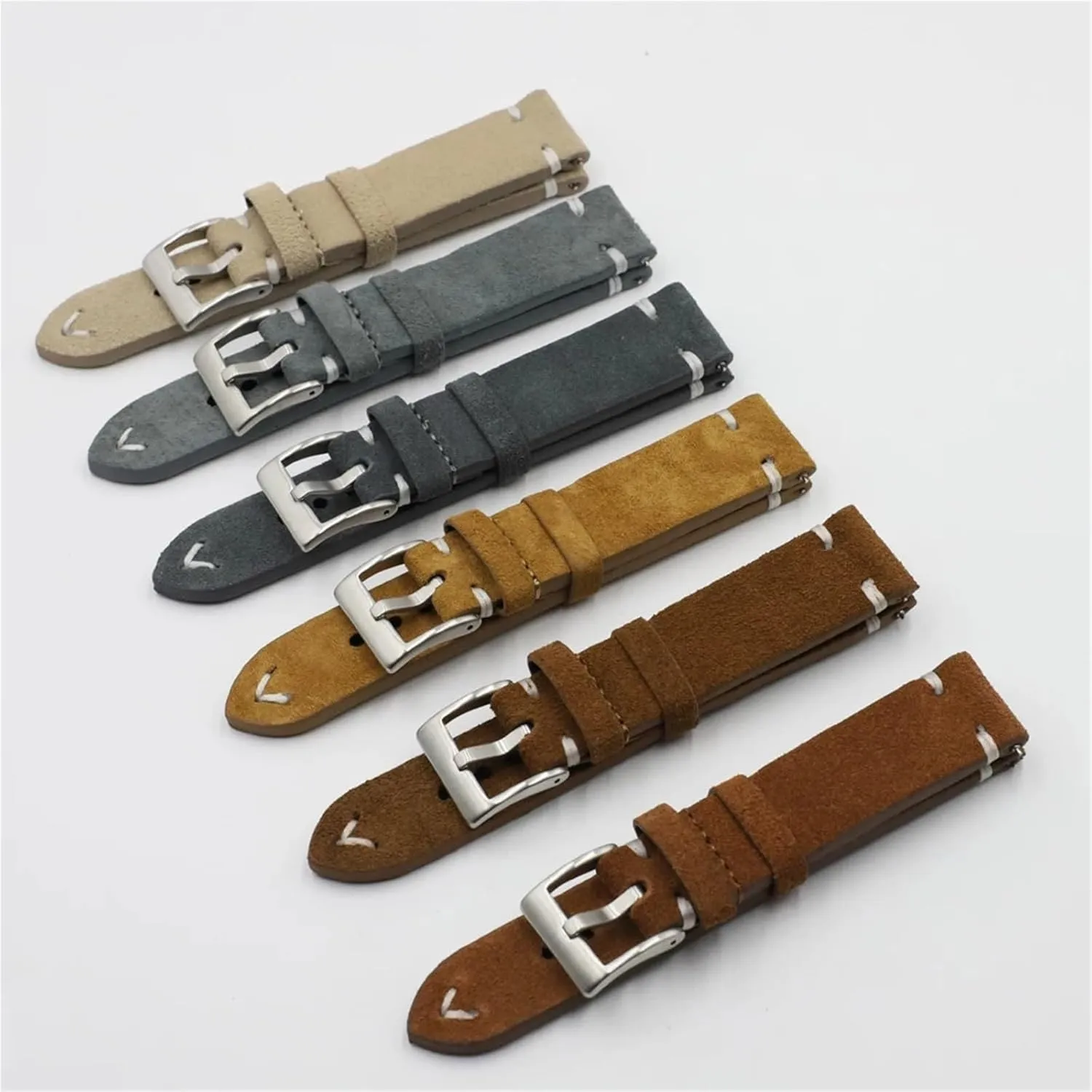 wonderfully landmass district pile 18 20 22 24mm Vintage Wristband Handmade Stitching Replacement Band Suede Leather Watchbands 