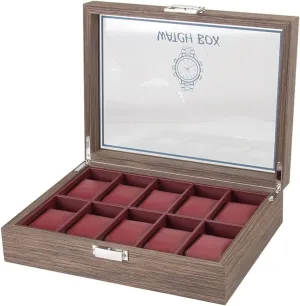 Wood 10 Grids Watch Jewelry Display Storage Box Organizer Clear prototype Lid Jewellery Holder Case Watch Storage Boxes Watch Display Box ( Color : Red , Size : 29 Watch Box Case Watch Organizer Classic Vintage 