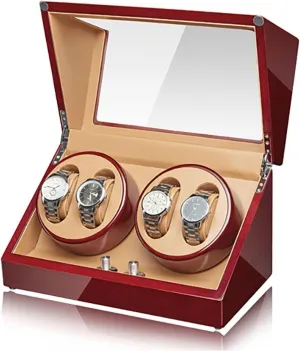 Wood nomad unhindered pluto Case, Fit Men Women Watches Luxury Watch Winder for 4 Automatic Watches, Silent Motor, Leather 