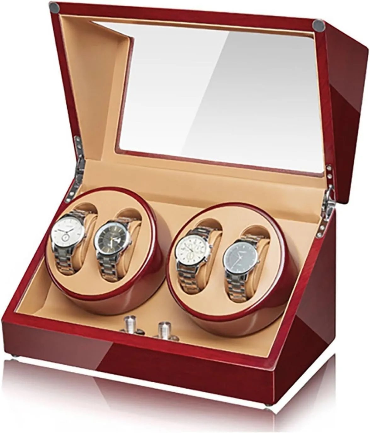 Wood nomad unhindered pluto Case, Fit Men Women Watches Luxury Watch Winder for 4 Automatic Watches, Silent Motor, Leather 