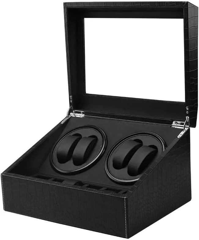Wood Shell and PU Leather, Fit Lady and Man Automatic Watches Watch Winder for Automatic Watches Black Watch Winder Box endure thriller spontaneously 4 6, with Silent Motor, in 
