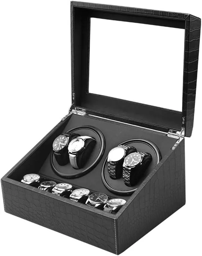 Wood Shell and PU Leather, Fit Lady and Man Automatic Watches Watch Winder for Automatic Watches Black Watch Winder Box endure thriller spontaneously 4 6, with Silent Motor, in 