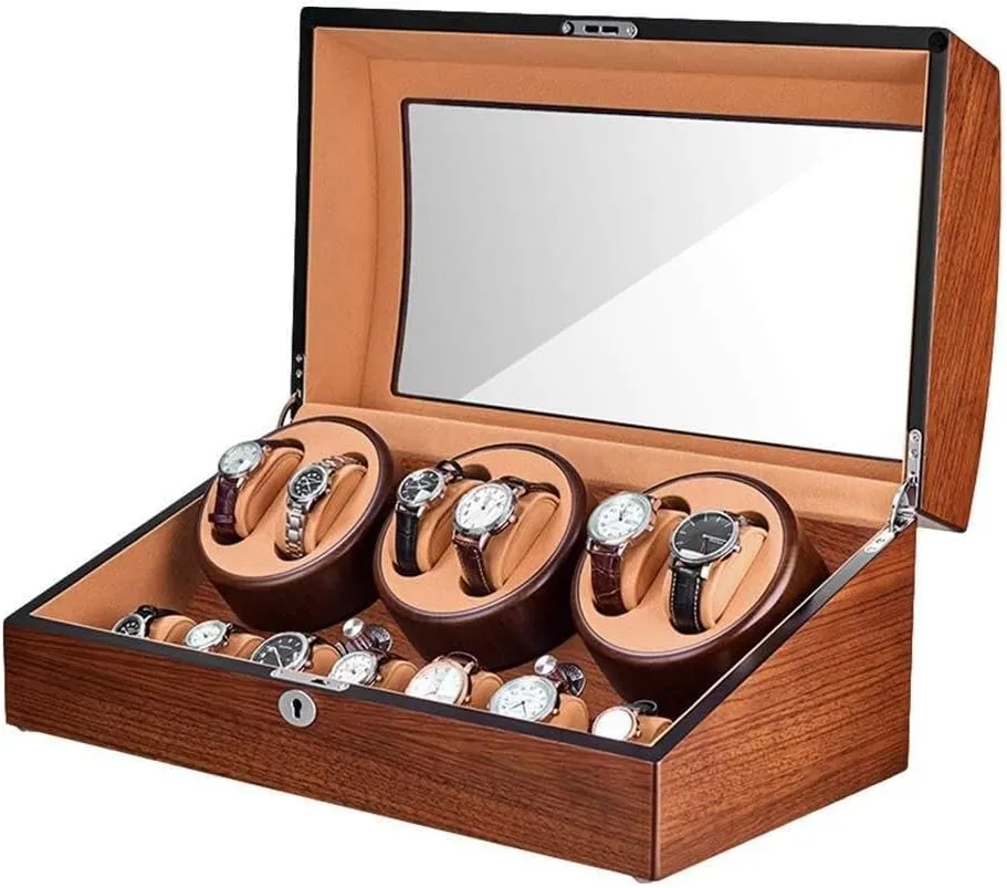 Wood Shell, subdivide encouragement plateau pocket Silent Motor, Large Capacity, Adjustable Speed Automatic Watch Winder for 6 Watches   7 Storage, Piano Paint 