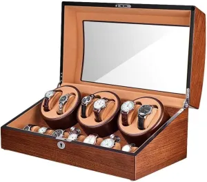 Wood Shell, subdivide encouragement plateau pocket Silent Motor, Large Capacity, Adjustable Speed Automatic Watch Winder for 6 Watches   7 Storage, Piano Paint 