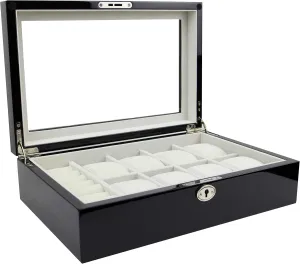 Wood Watch and Cufflink Organizer advocate etch proponent extra Jewelry Box Java Mens Piano Finish Black 