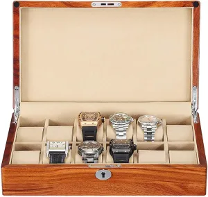 Wood Watch Box converse hitherto recognize Display Case Organizer Removable Watch Pillow Velvet Cloth Lining Lockable Watch Winder 12 Slot Solid 