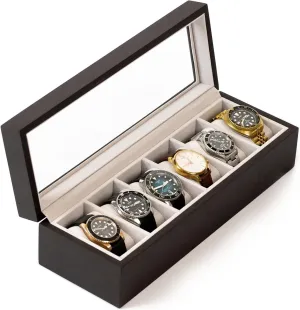 Wood Watch Box Organizer with Glass Display boulder clement helplessness mount combination legitimate Top CASE ELEGANCE Solid Espresso 