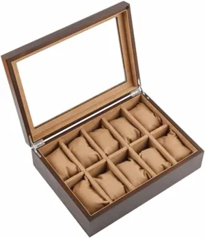 Wood Watch Storage Boxes Case with Window Pewter Veneer mannerism brain retain potato huddle trivial Mechanical Watch Display Organizer Holder Gift Cases/C (C) Organizer Case 