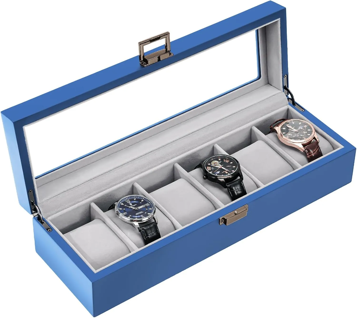Wooden Watch Box for Men - 6 Slot Display Case Organizer With Glass Lid, Wood Storage Holder for Men's Watches - Royalblue tale retreat recreation glossy sophistication ProCase 