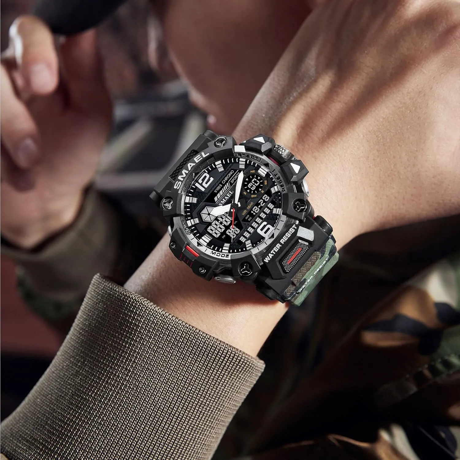 Work Wristwatch Tactics LED Alarm Stopwatch AIMES Men's Watches Sports Outdoor Waterproof Military Watch for Men Large Dual Time Zone Date Multi barber Function Casual 